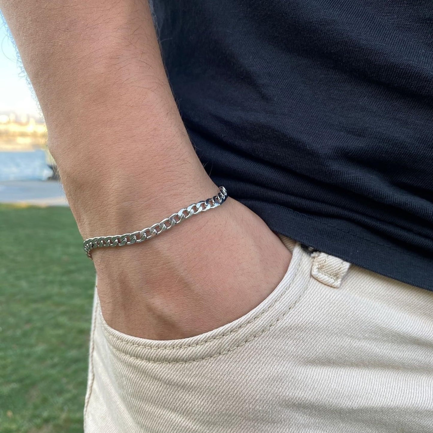 New Men's Cuban Chain Bracelet Set